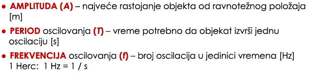 • AMPLITUDA (A) – najve e rastojanje objekta od ravnote nog polo aja [m] • PERIOD oscilovanja (T) – vreme potrebno da...