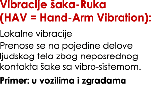Vibracije aka Ruka (HAV = Hand Arm Vibration): Lokalne vibracije Prenose se na pojedine delove ljudskog tela zbog ne...