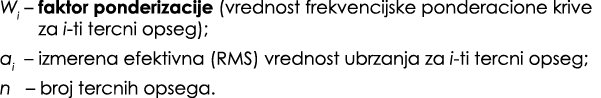 Wi – faktor ponderizacije (vrednost frekvencijske ponderacione krive za i ti tercni opseg); ai – izmerena efektivna (...
