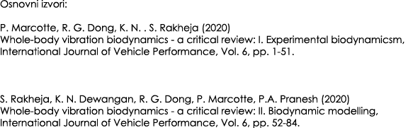 Osnovni izvori: P. Marcotte, R. G. Dong, K. N. . S. Rakheja (2020) Whole body vibration biodynamics a critical review...