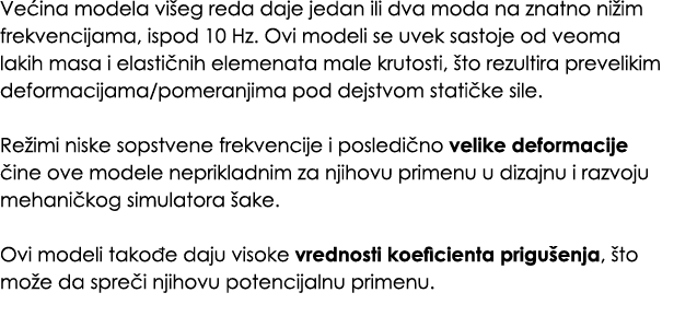 Ve ina modela vi eg reda daje jedan ili dva moda na znatno ni im frekvencijama, ispod 10 Hz. Ovi modeli se uvek sasto...