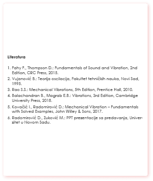 Literatura 1   Fahy F , Thompson D : Fundamentals of Sound and Vibration, 2nd Edition, CRC Press, 2015  2   Vujanović   