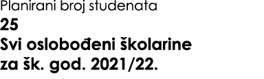 Planirani broj studenata 25 Svi oslobođeni školarine za šk  god  2021 22  